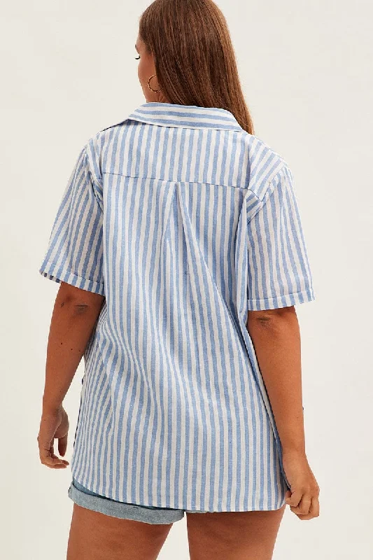 Blue Stripe Relaxed Shirt Short Sleeve Button Up