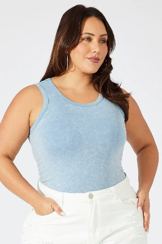 Blue Tank Top Seamless Washed