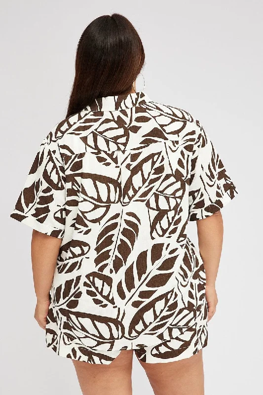 Brown Abstract Relaxed Shirt Short Sleeve