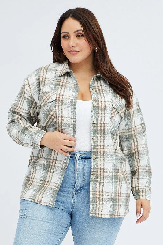 Camel Check Relaxed Shirt Long Sleeve Shacket