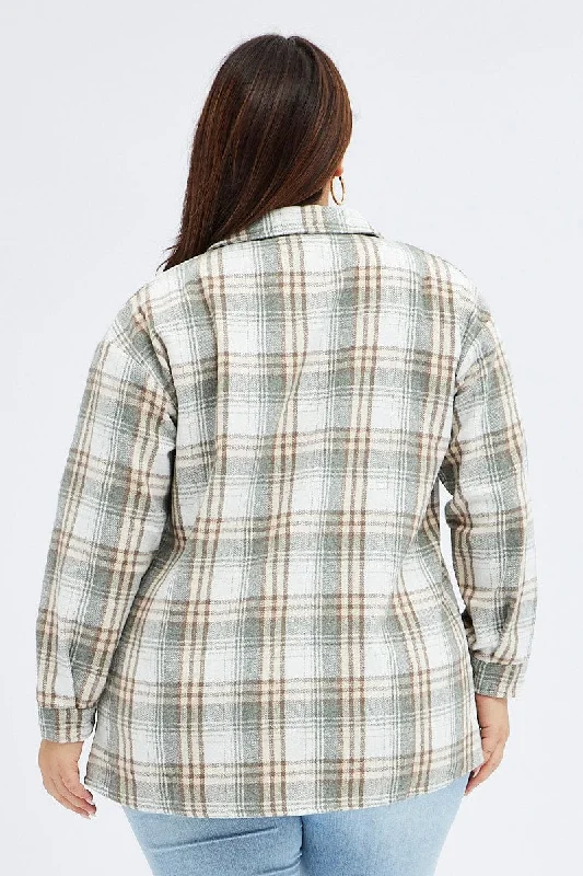 Camel Check Relaxed Shirt Long Sleeve Shacket