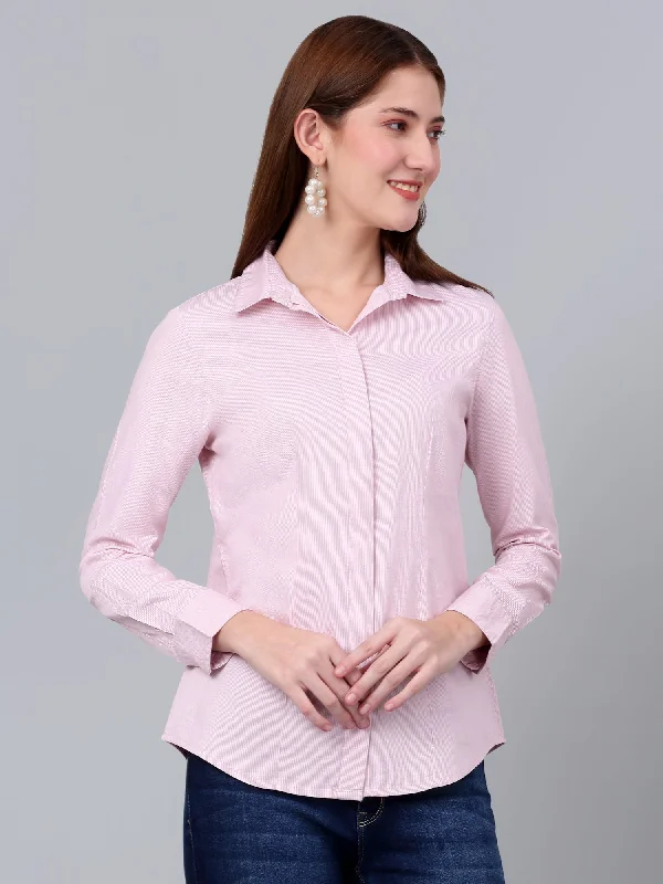 Cantabil Women's Pink Striped Formal Shirt