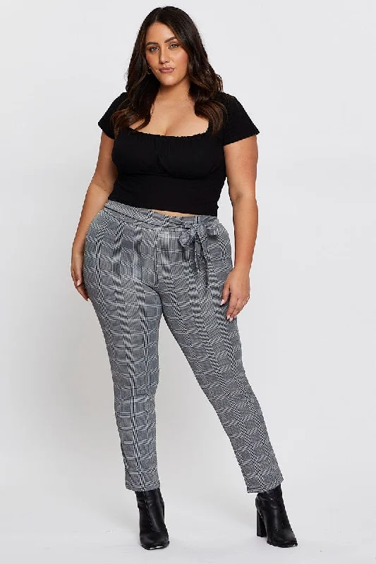 Check Leggings High Rise Waist Tie