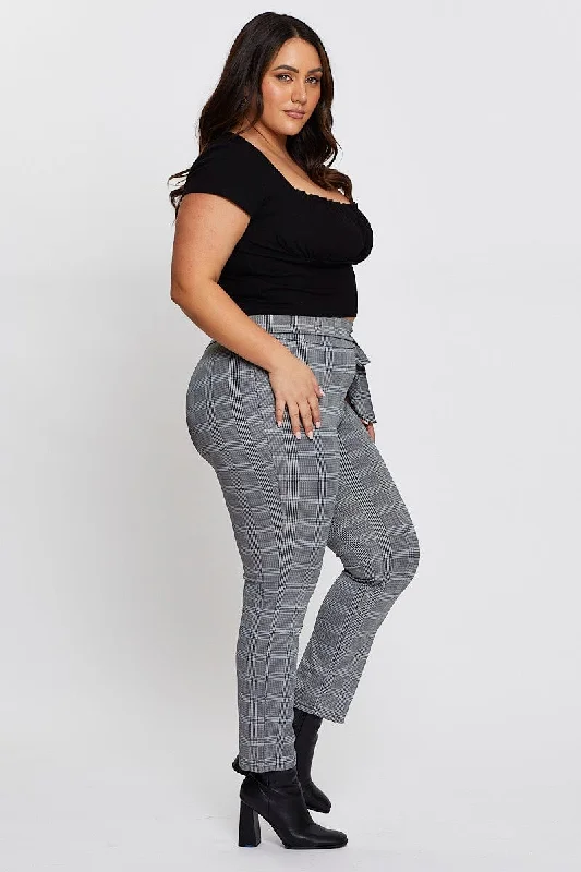 Check Leggings High Rise Waist Tie