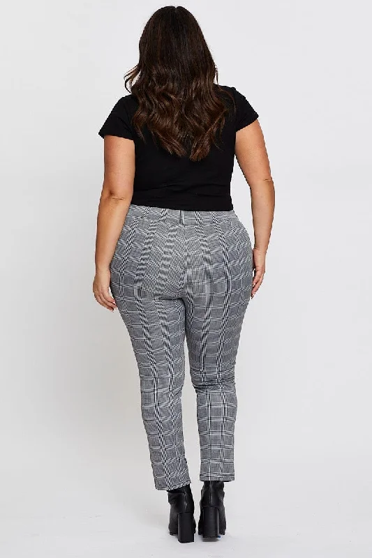 Check Leggings High Rise Waist Tie