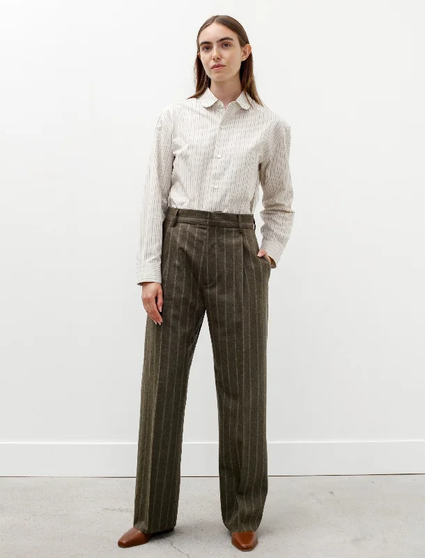 Pleated Large Trousers Khaki/White