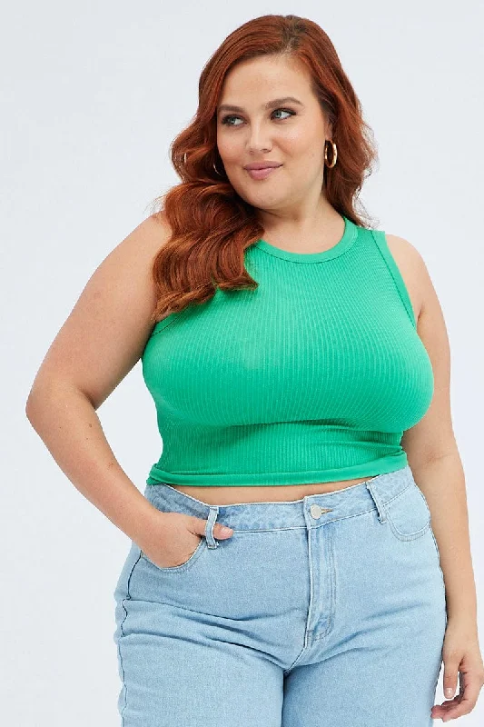 Green Crew Neck Sleeveless Seamless Tank Top