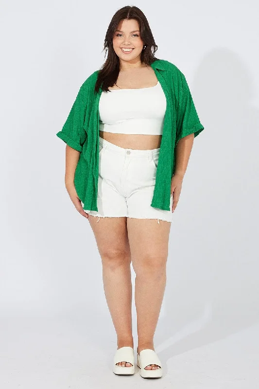 Green Relaxed Shirt Short Sleeve Textured