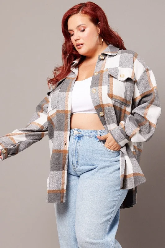 Grey Check Relaxed Shirt Long Sleeve