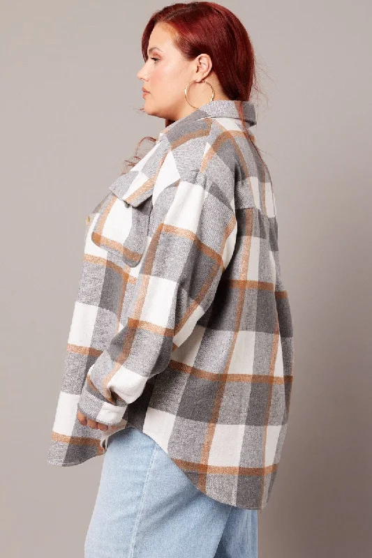 Grey Check Relaxed Shirt Long Sleeve