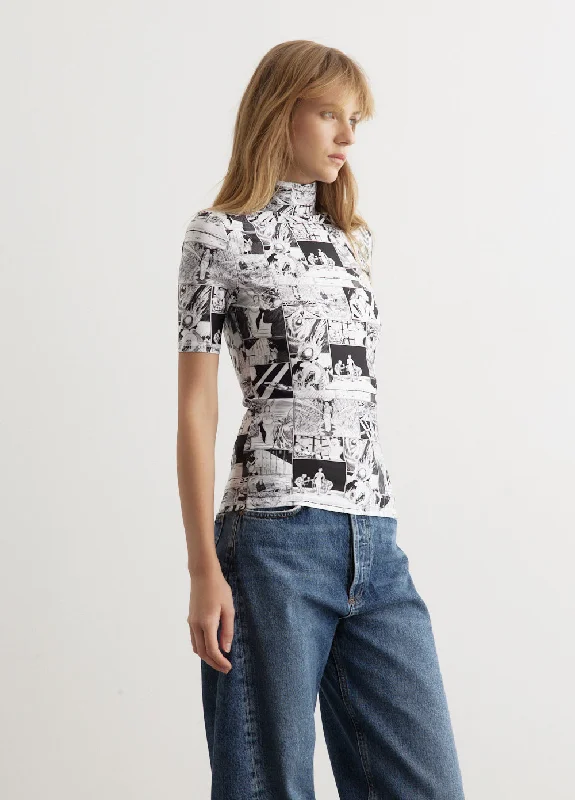 High Neck Fitted Print Top