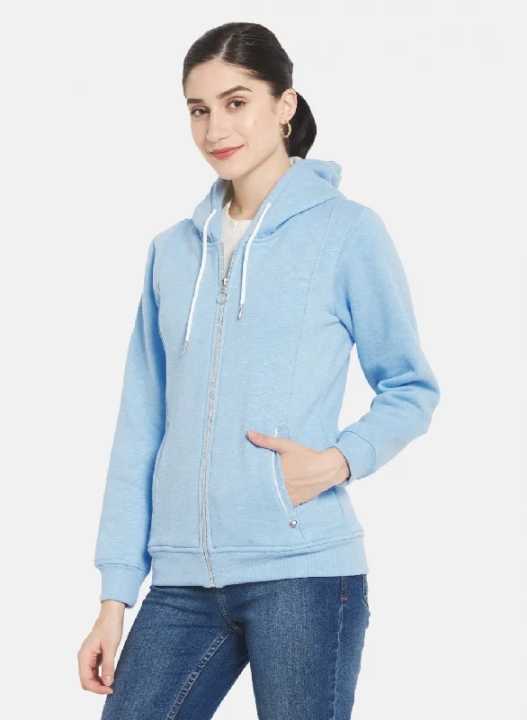 Women Sky Blue Solid Sweatshirt Women Sky Blue Solid Sweatshirt