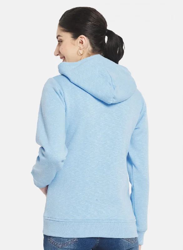Women Sky Blue Solid Sweatshirt Women Sky Blue Solid Sweatshirt