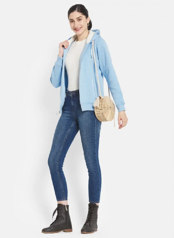 Women Sky Blue Solid Sweatshirt Women Sky Blue Solid Sweatshirt