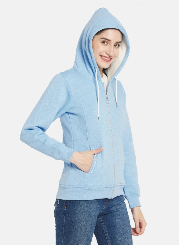 Women Sky Blue Solid Sweatshirt Women Sky Blue Solid Sweatshirt