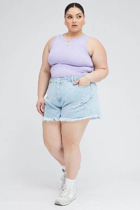 Purple Tank Top Sleeveless Crew Neck Seamless