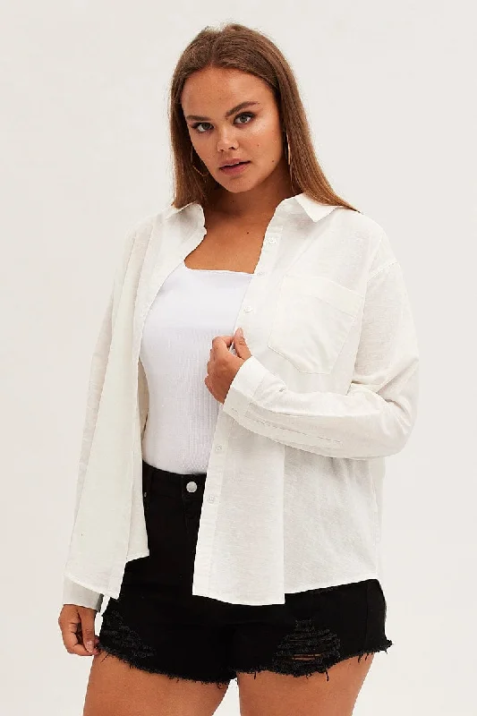 White Relaxed Shirt Long Sleeve Button Up