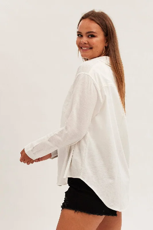 White Relaxed Shirt Long Sleeve Button Up