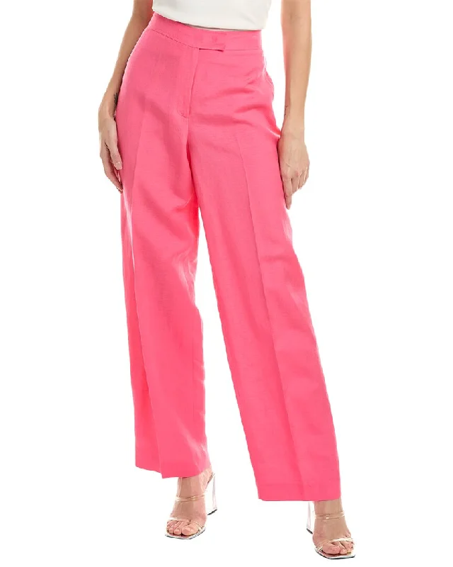 Anne Klein High-Rise Fly Front Wide Leg Linen-Blend Pant