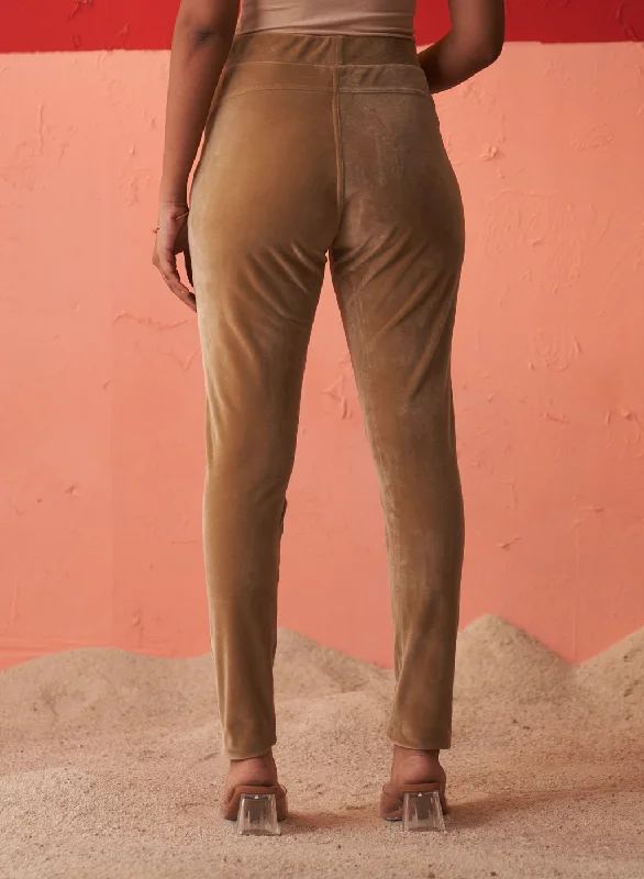 Beige Velvet Jeggings