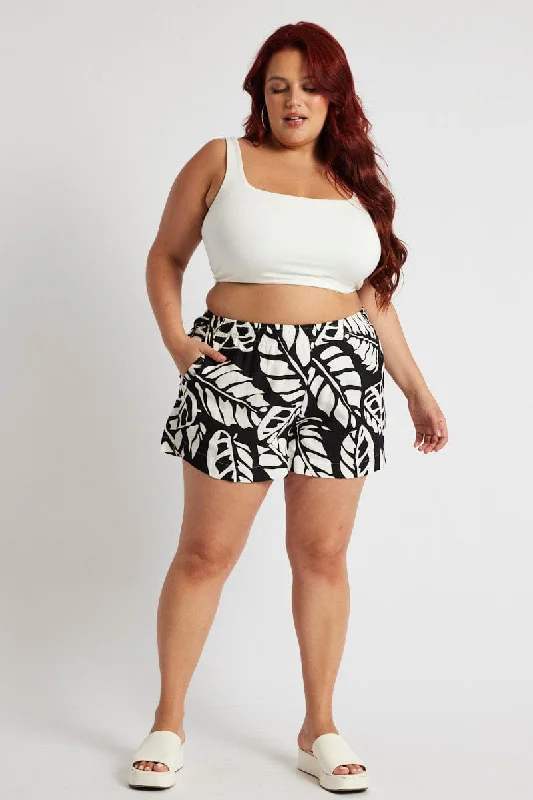 Black Abstract Relaxed Shorts High Rise