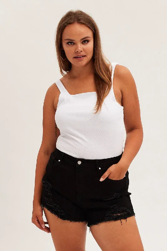 Black Skinny Denim Shorts Mid Rise