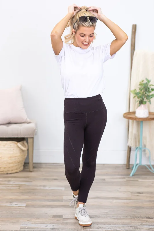 Charcoal High Waist Leggings With Seam Detail