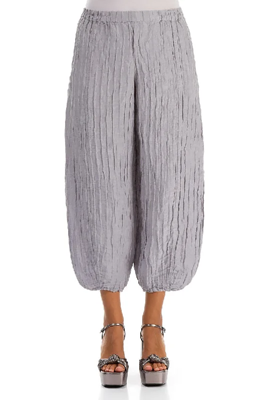 Cropped Taper Lilac Grey Silk Linen Trousers