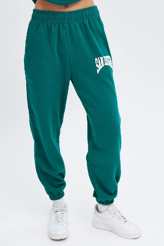 Green Track Pants High Rise Jogger