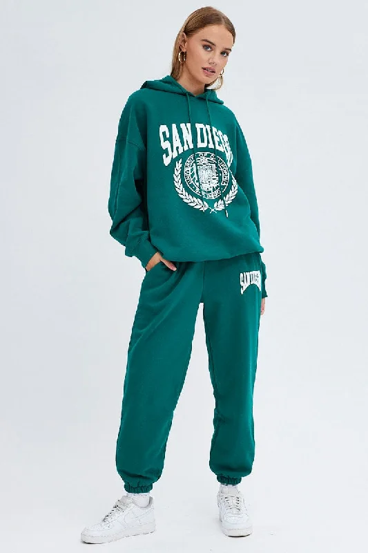 Green Track Pants High Rise Jogger