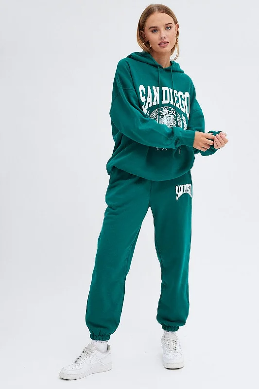 Green Track Pants High Rise Jogger