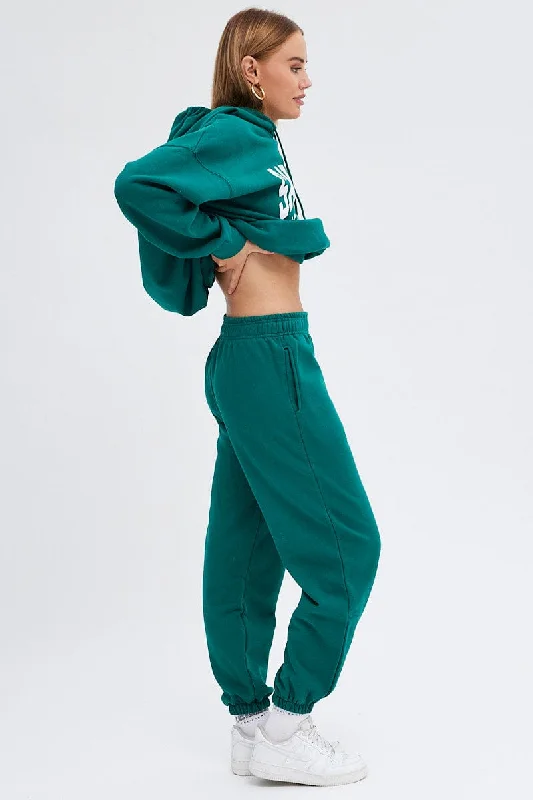 Green Track Pants High Rise Jogger