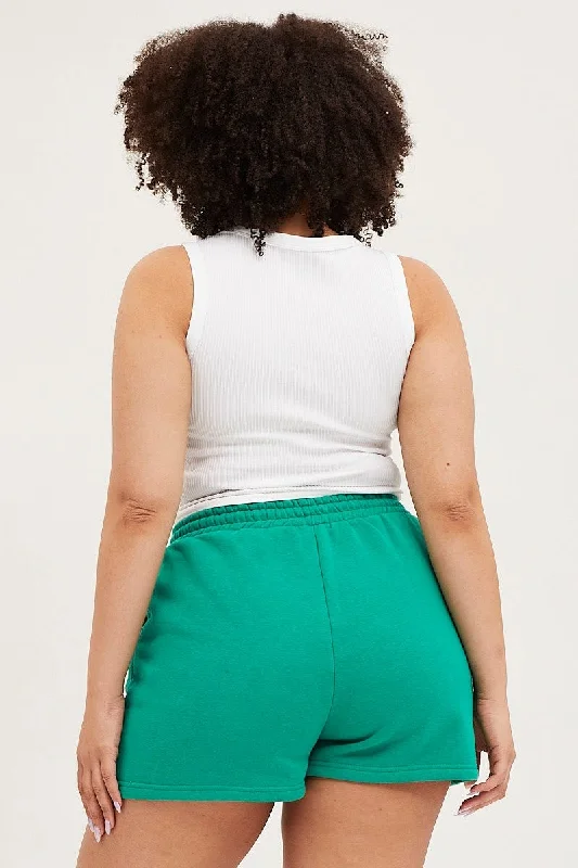 Green Track Shorts High Rise Elastic Waist