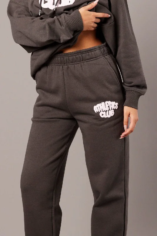 Grey Track Pants High Rise