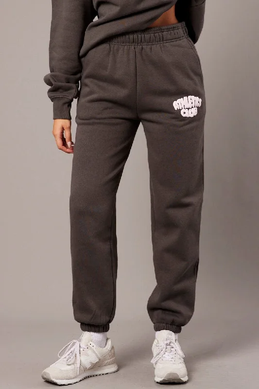 Grey Track Pants High Rise