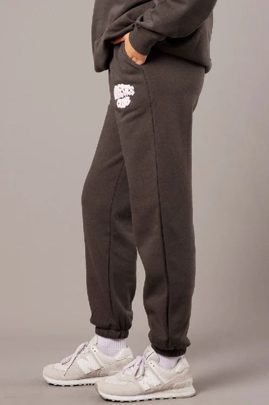 Grey Track Pants High Rise