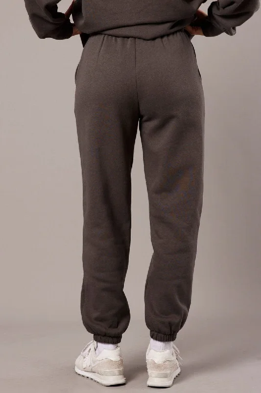 Grey Track Pants High Rise