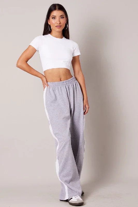 Grey Track Pants Wide Leg Pants