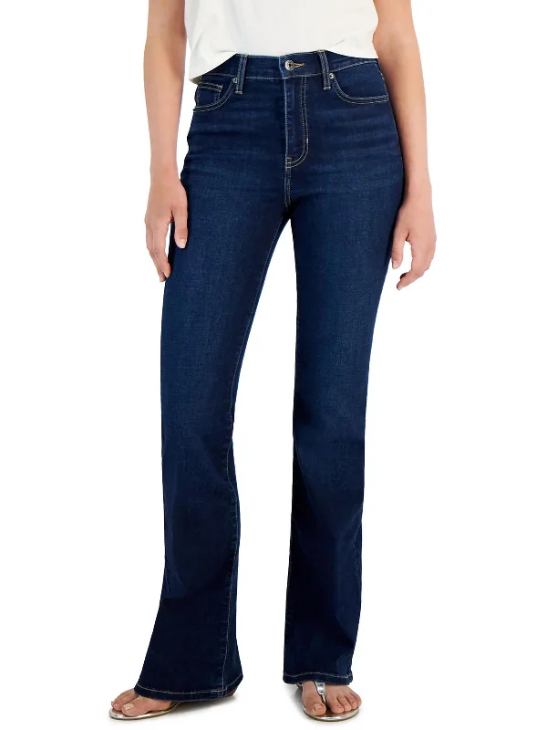 Juniors Womens High Rise Denim Flared Jeans