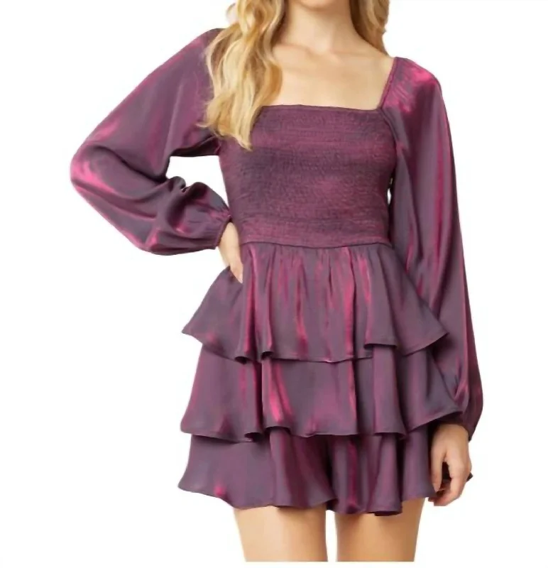 Long Sleeve Romper In Grape Iridescent