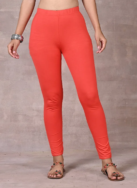 Orange Ankle Length Plain Legging