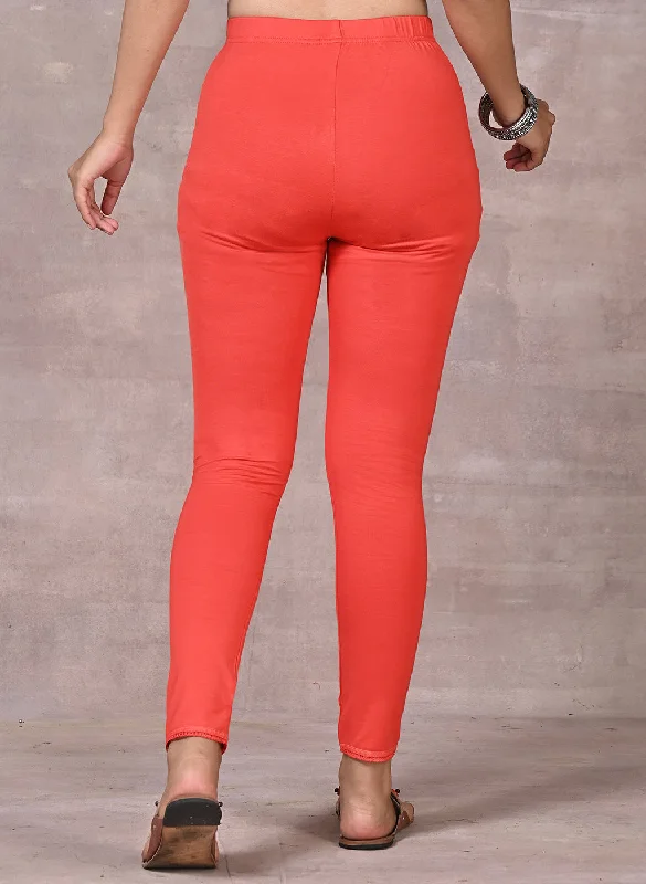 Orange Ankle Length Plain Legging