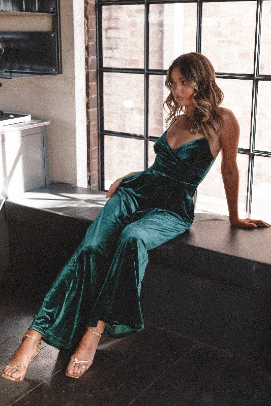 Quinnie Velvet Jumpsuit - Emerald