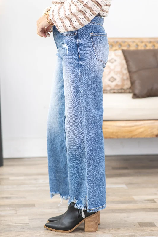 Risen High Rise Crop Slit With Fray Hem Jeans