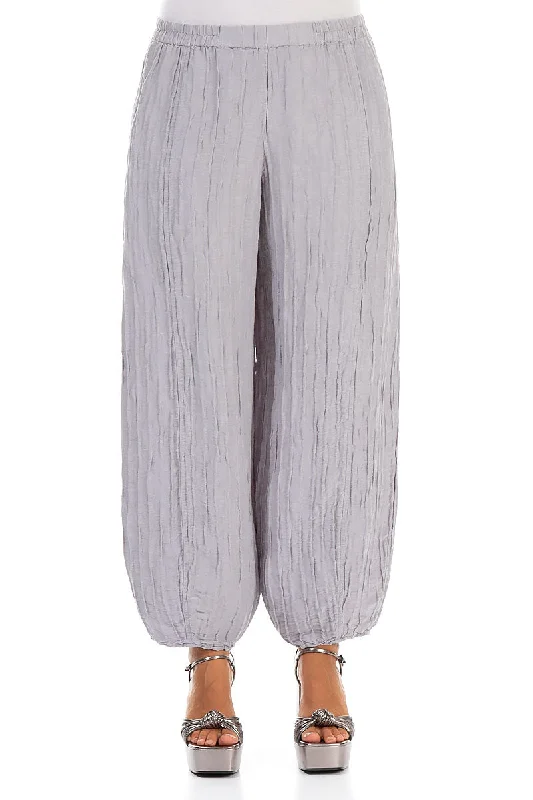 Taper Lilac Grey Crinkled Silk Linen Trousers