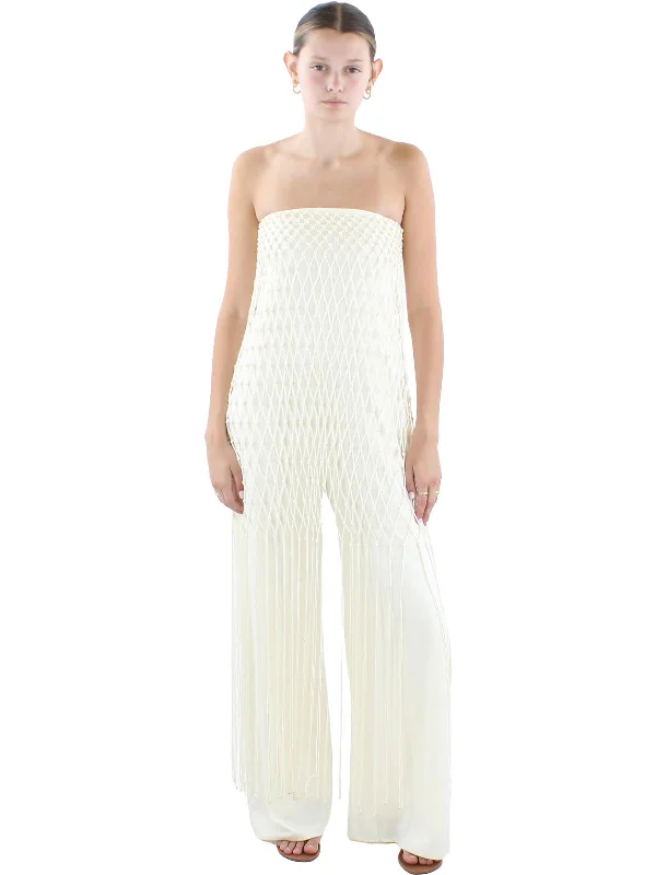 Womens Lattice Strapless Jumpsuit