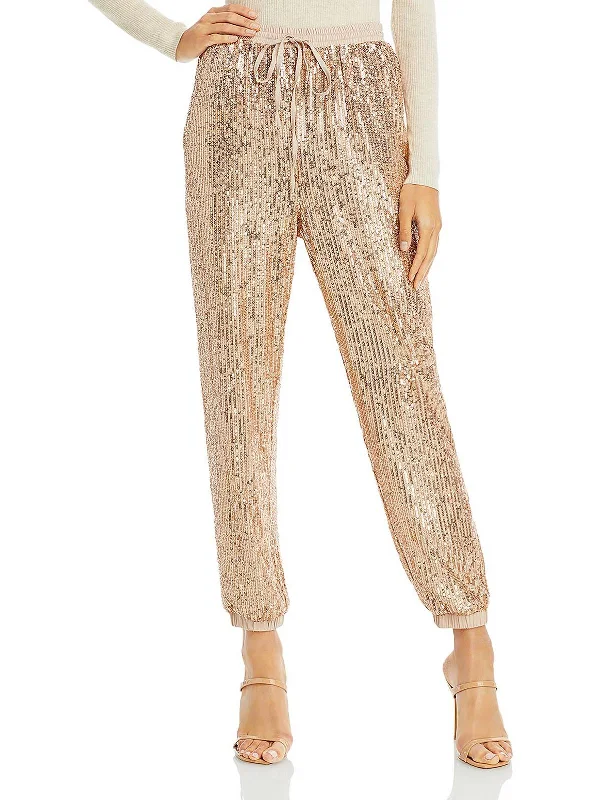 Womens Sequined Polyester Jogger Pants