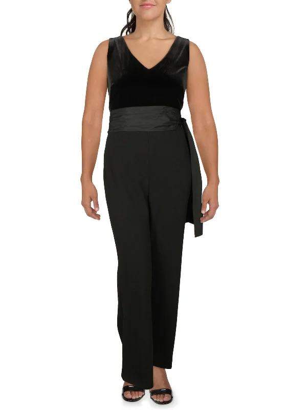 Womens Velvet/Crepe Long Sleeves Jumpsuit